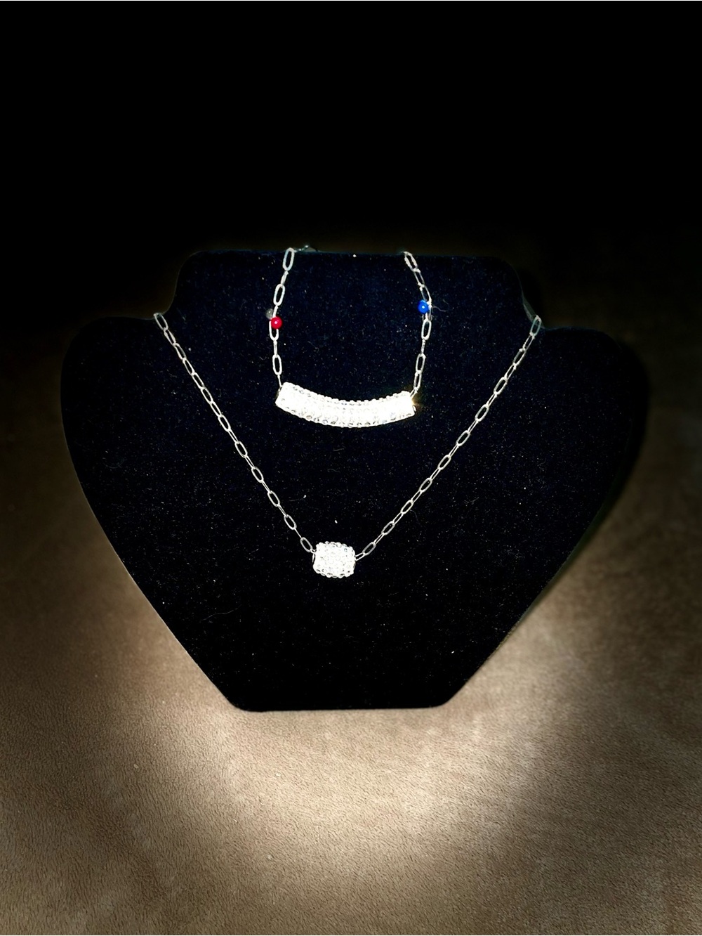 Dainty  Silver Rhinestones Bar & Pavé Necklace Set - Silver